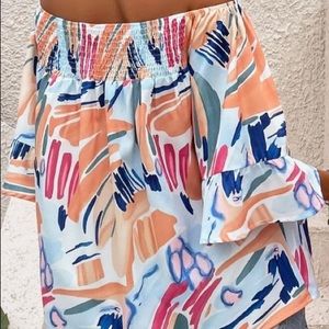 Oversized/Off the Shoulder: multi-color Bell sleeved blouse: size XL